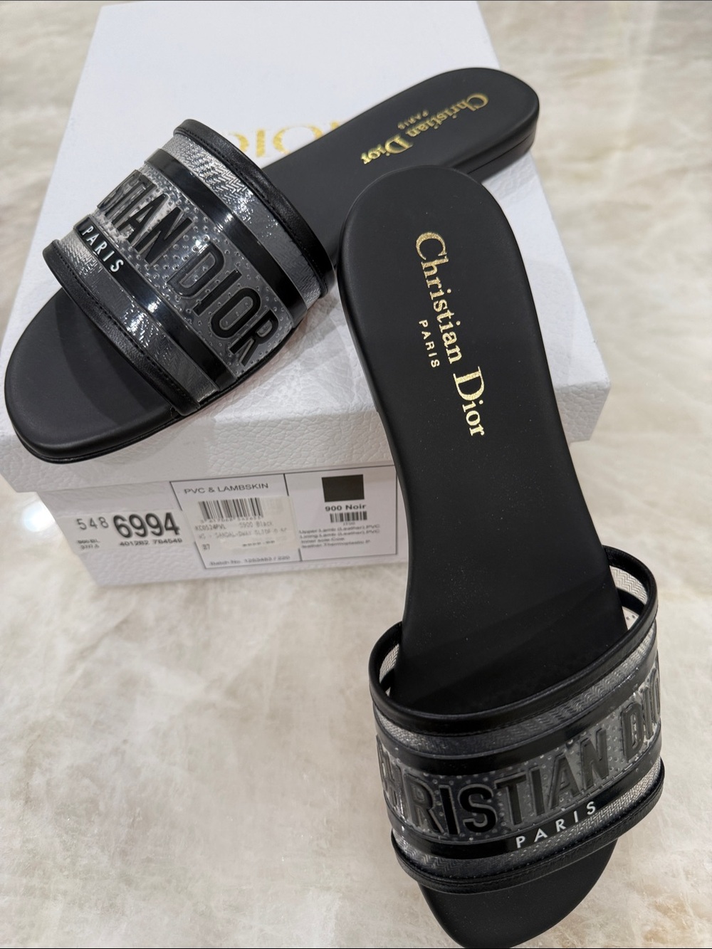 Dior Black & Clear Transparent Dway Logo Slide Sandals Size 7
